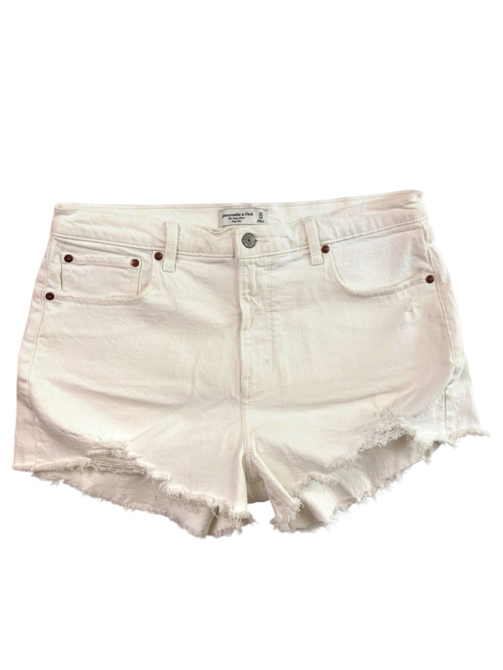 Abercrombie Fitch Mom Short High Rise White Distress Denim Cutoff Short (32/14)